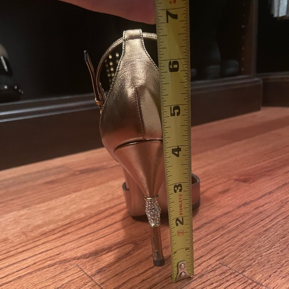 GUCCI Bronze Leather Peep Crystal Bamboo Heels - Picture 11 of 11